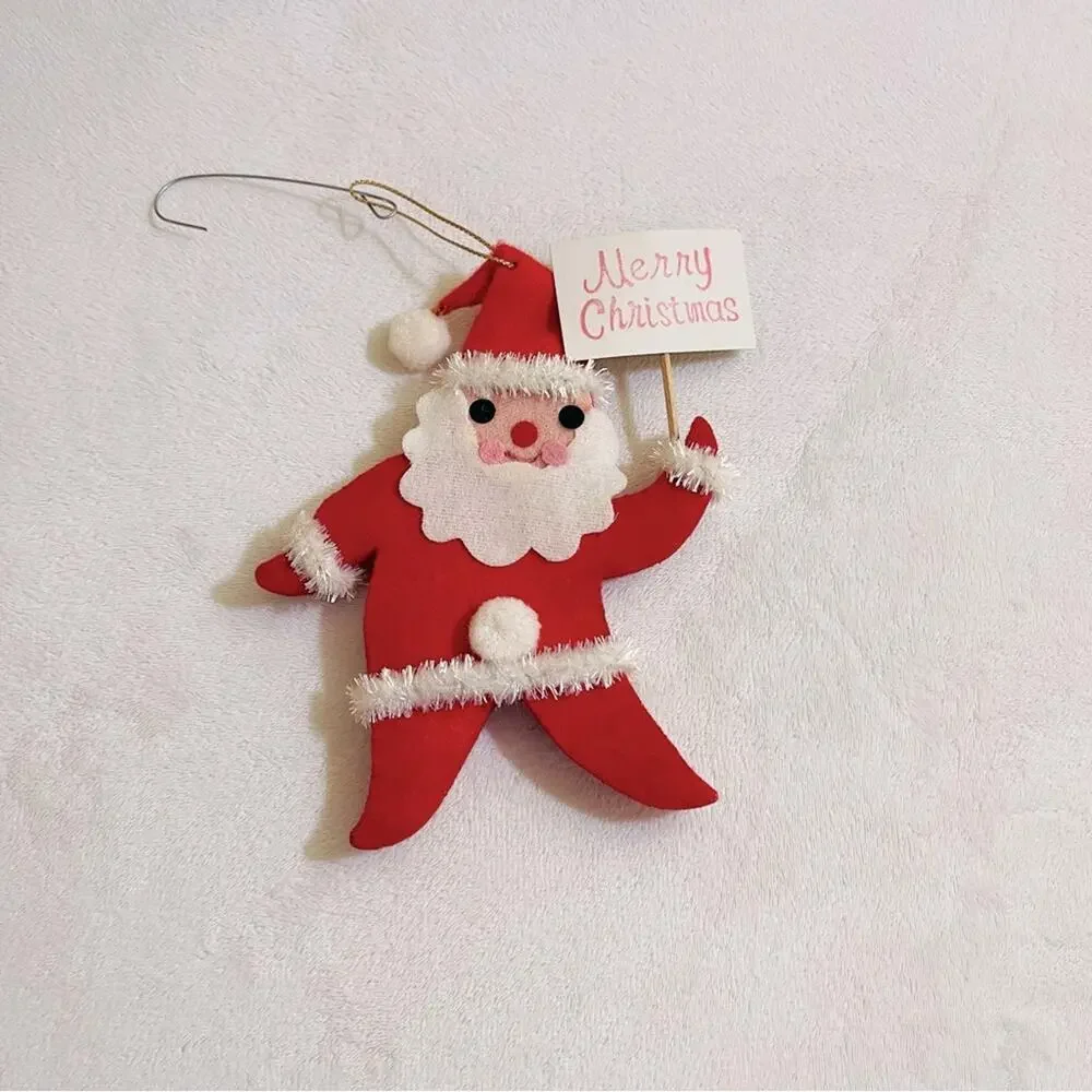 MCM Retro Handmade Santa MERRY CHRISTMAS Sign Ornament Holiday Decor Kitsch